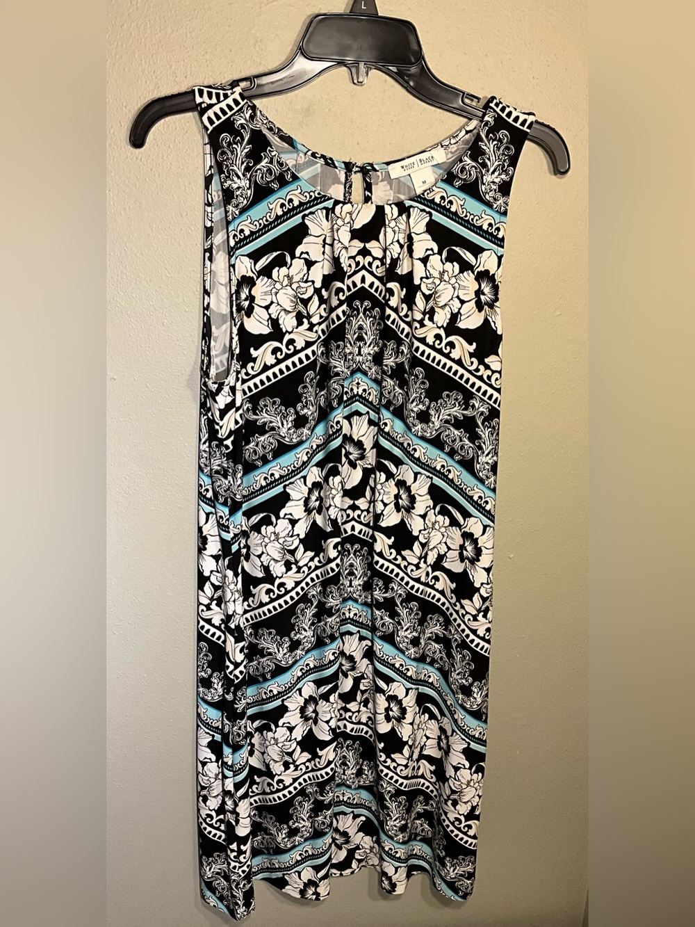 WHBM Black Floral Maxi Dress Teal Accent Beach Cover Up M